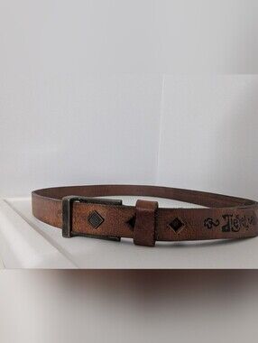 Diesel Y2K Leather Belt Made In Italy with Brass Buckle & Diamond Hoies Sz 36